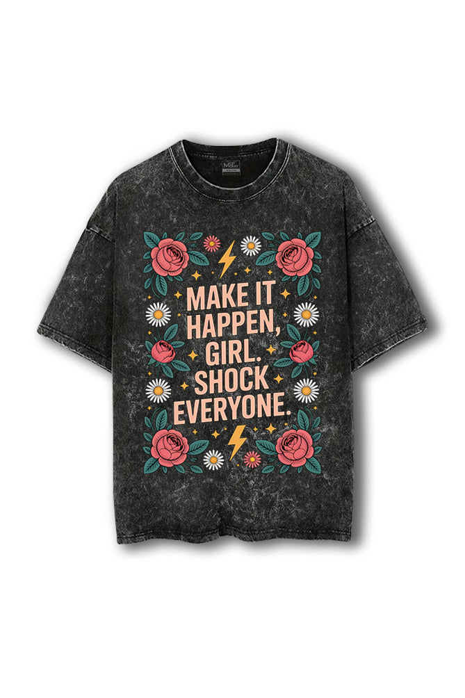 Manmaker Happen Acid Wash Oversized Gym T-shirt | Gym Wear for Women