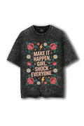 Manmaker Happen Acid Wash Oversized Gym T-shirt | Gym Wear for Women