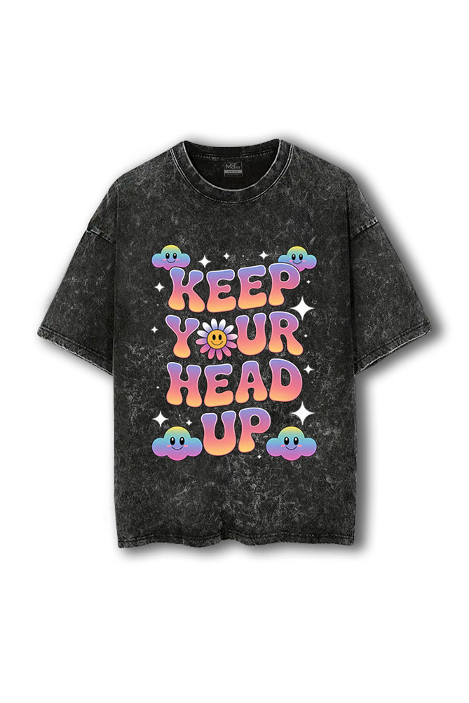 Manmaker Head Up Acid Wash Oversized Gym T-shirt | Gym Wear for Women