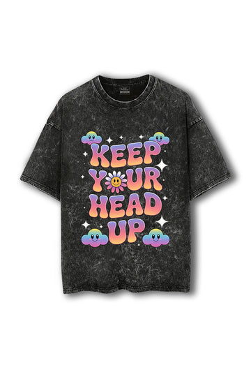 Manmaker Head Up Acid Wash Oversized Gym T-shirt | Gym Wear for Women