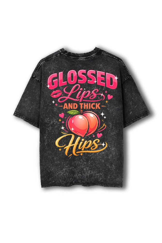 Manmaker Hips Acid Wash Oversized Gym T-shirt | Gym Wear for Women