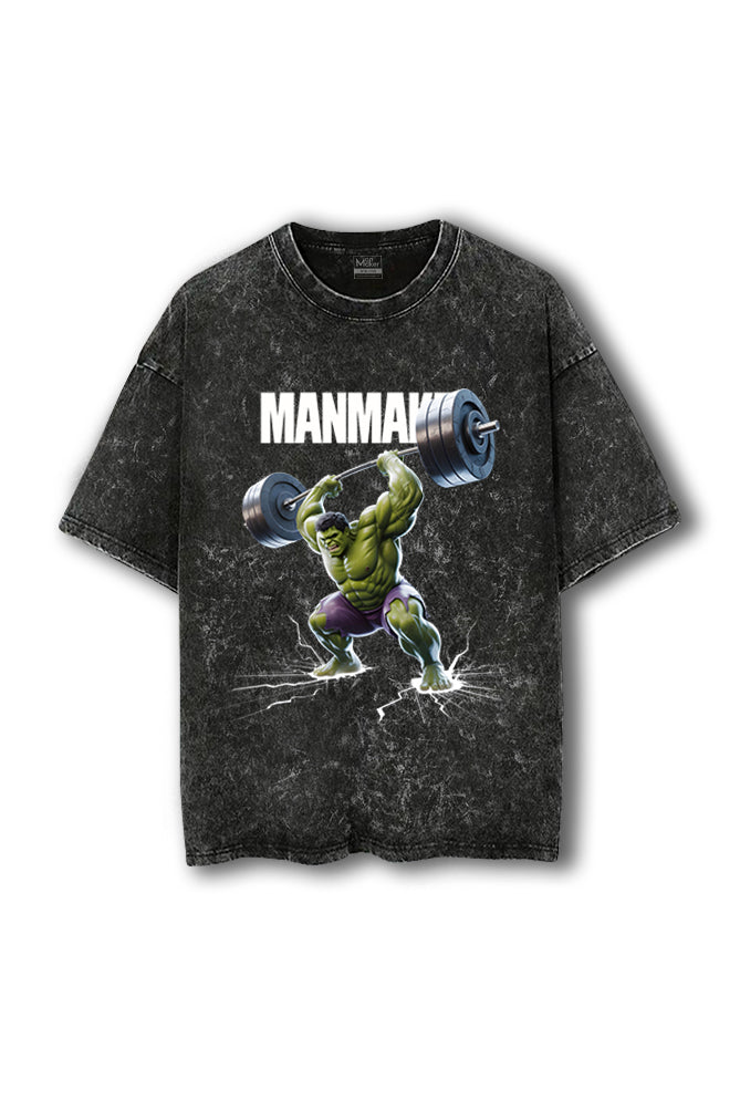 Manmaker Hulk Acid Wash Oversized Gym T-shirt | Marvel | Gym Wear