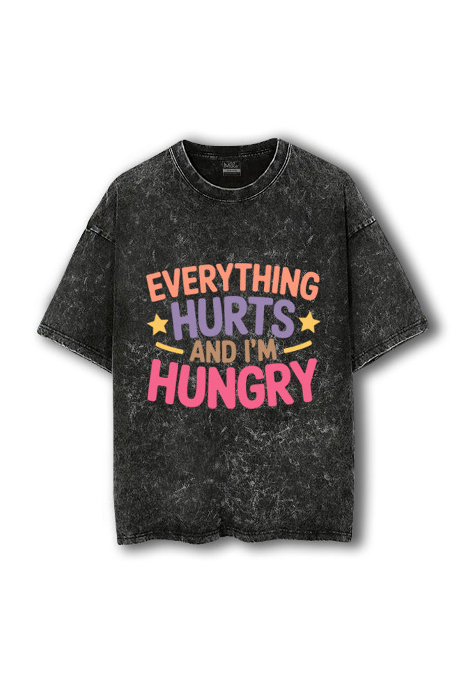 Manmaker Hungry Acid Wash Oversized Gym T-shirt | Gym Wear for women