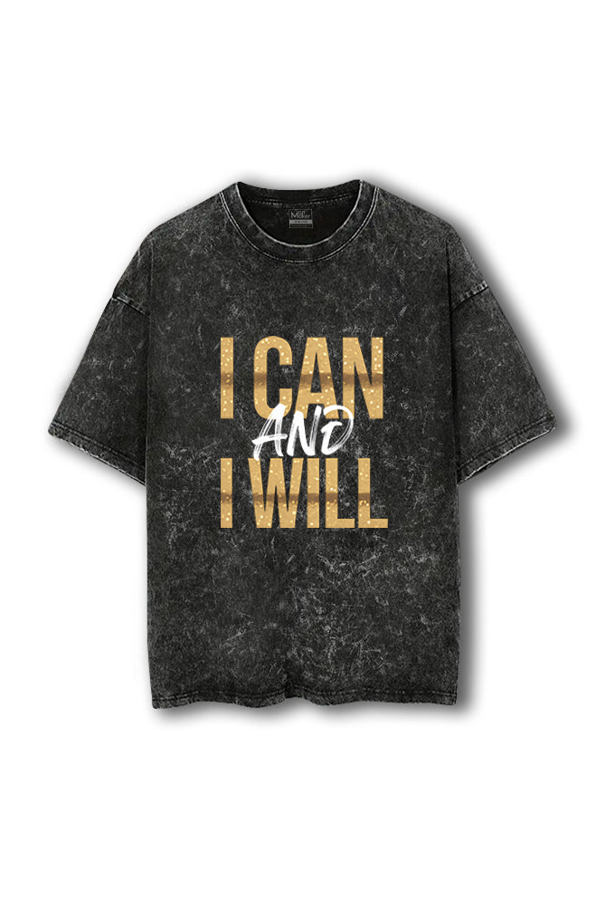 Manmaker I Can Acid Wash Oversized Gym T-shirt | Gym Wear for Women
