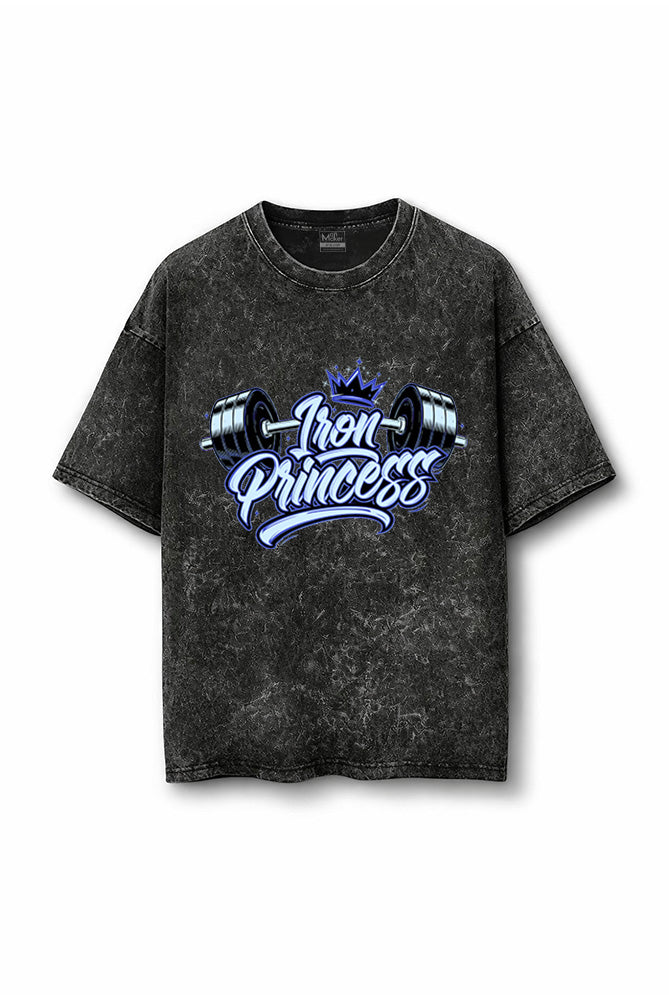 Manmaker Iron Princess Acid Wash Oversized Gym T-shirt | Female Gym Wear