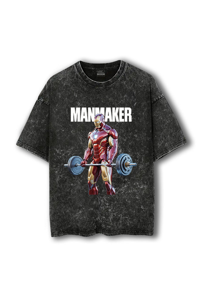 Manmaker Ironman Acid Wash Oversized Gym T-shirt | Marvel | Gym Wear