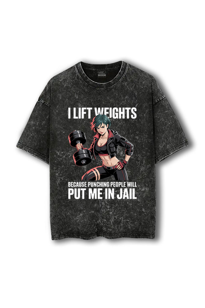 Manmaker Jail Acid Wash Oversized Gym T-shirt | Female Gym Wear