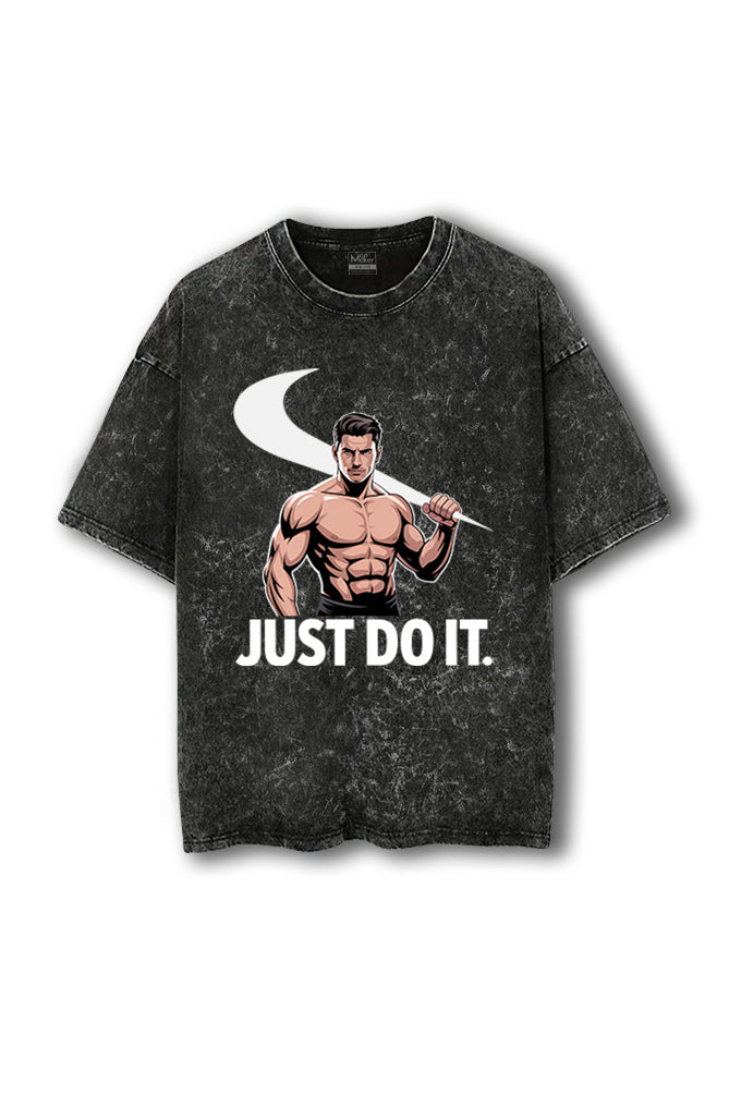 Manmaker Just Do It Acid Wash Oversized Gym T-shirt | Gym Wear for men