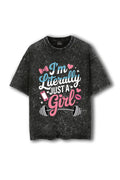 Manmaker Just a Girl Acid Wash Oversized Gym T-shirt | Women Gym Wear