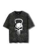 Manmaker Kettlebell Skull Acid Wash Oversized Gym T-shirt | Gym Wear