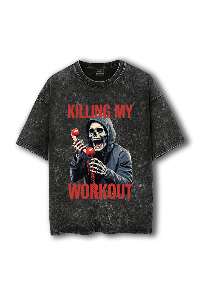 Manmaker Killing My Workout Acid Wash Oversized Gym T-shirt | Gym Wear