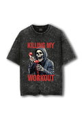 Manmaker Killing My Workout Acid Wash Oversized Gym T-shirt | Gym Wear