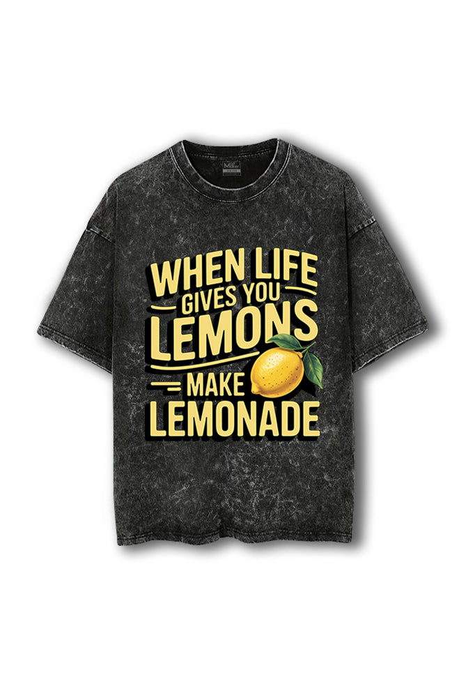 Manmaker Lemons Acid Wash Oversized Gym T-shirt | Gym Wear for Women