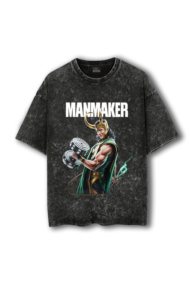 Manmaker Loki Acid Wash Oversized Gym T-shirt | Marvel | Gym Wear
