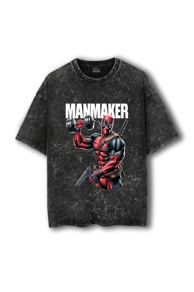Manmaker Deadpool Acid Wash Oversized Gym T-shirt | Marvel | Gym Wear
