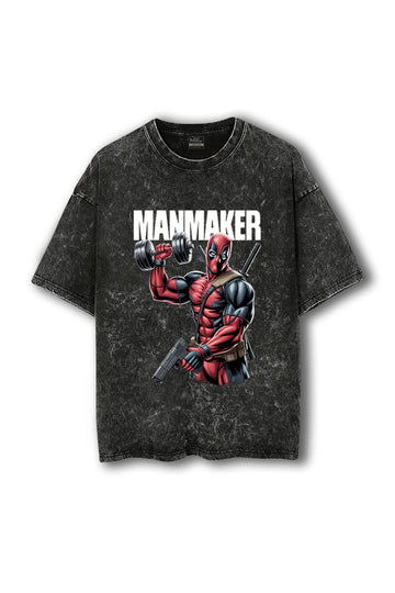Manmaker Deadpool Acid Wash Oversized Gym T-shirt | Marvel | Gym Wear