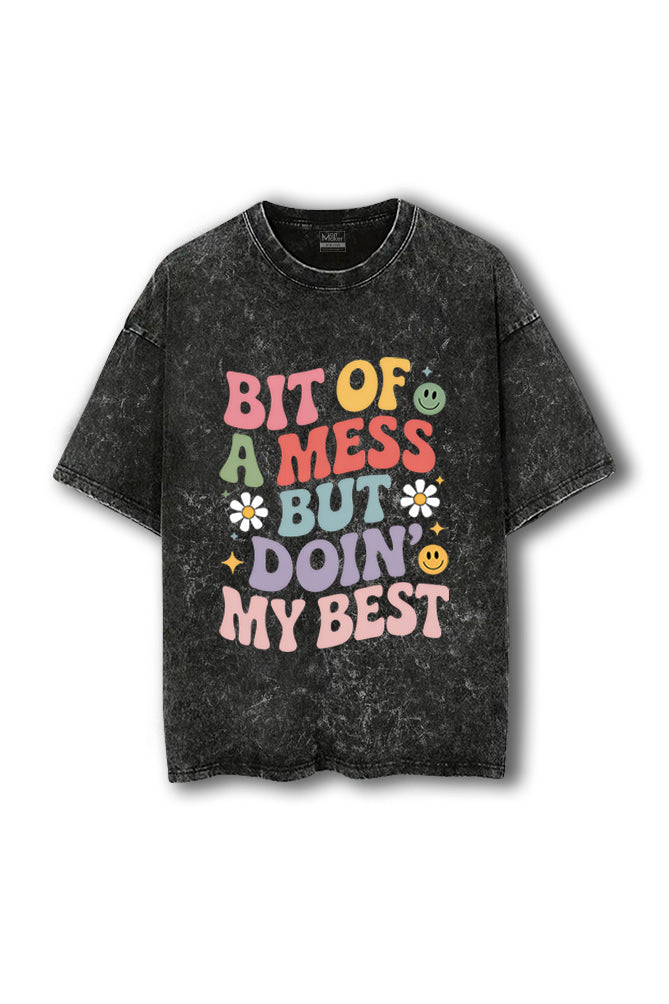 Manmaker Mess Acid Wash Oversized Gym T-shirt  | Gym Wear for Women