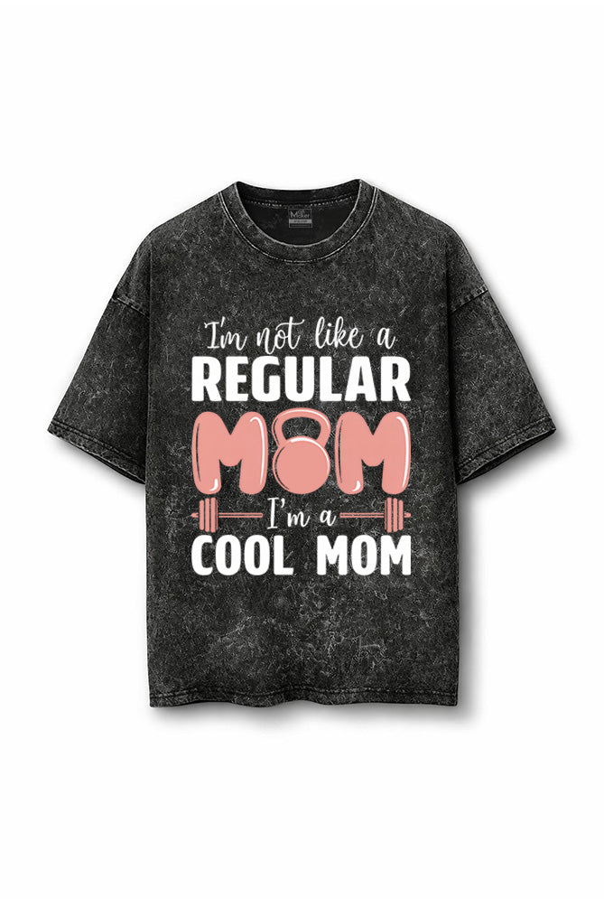 Manmaker Mom Acid Wash Oversized Gym T-shirt | Gym Wear for Mom