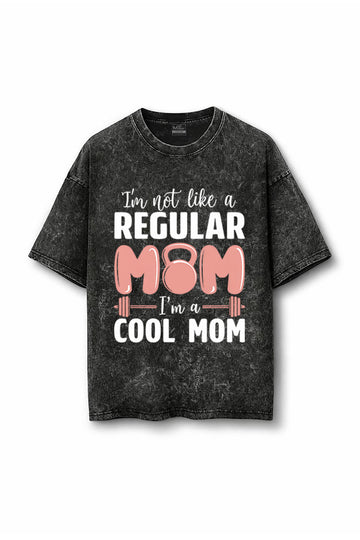Manmaker Mom Acid Wash Oversized Gym T-shirt | Gym Wear for Mom