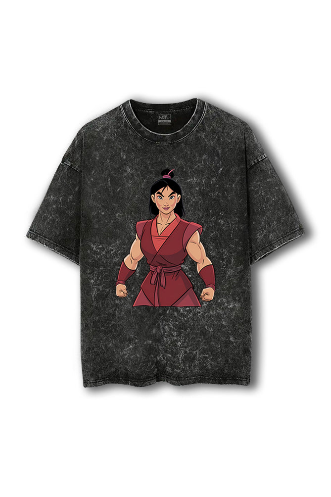 Manmaker Mulan Acid Wash Oversized Gym T-shirt | Female Gym Wear