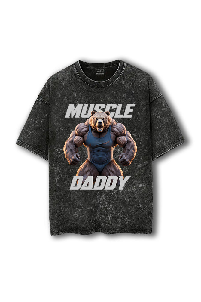 Manmaker Muscle Daddy Bear Acid Wash Oversized Gym T-shirt  | Gym Wear