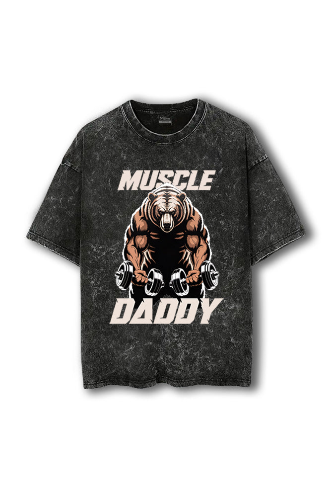 Manmaker Muscle Daddy Bear Acid Wash Oversized Gym T-shirt | Gym Wear