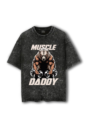 Manmaker Muscle Daddy Bear Acid Wash Oversized Gym T-shirt | Gym Wear