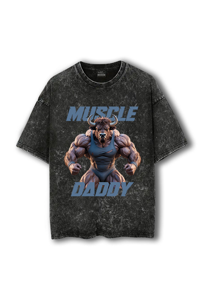 Manmaker Muscle Daddy Bison Acid Wash Oversized Gym T-shirt | Gym Wear