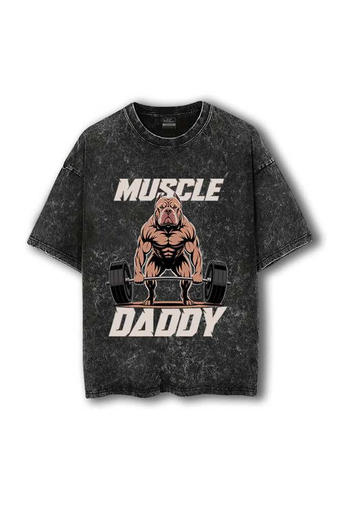 Manmaker Muscle Daddy Bulldog Acid Wash Oversized Gym T-shirt | Gymwear