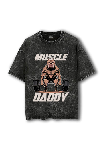 Manmaker Muscle Daddy Bulldog Acid Wash Oversized Gym T-shirt | Gymwear