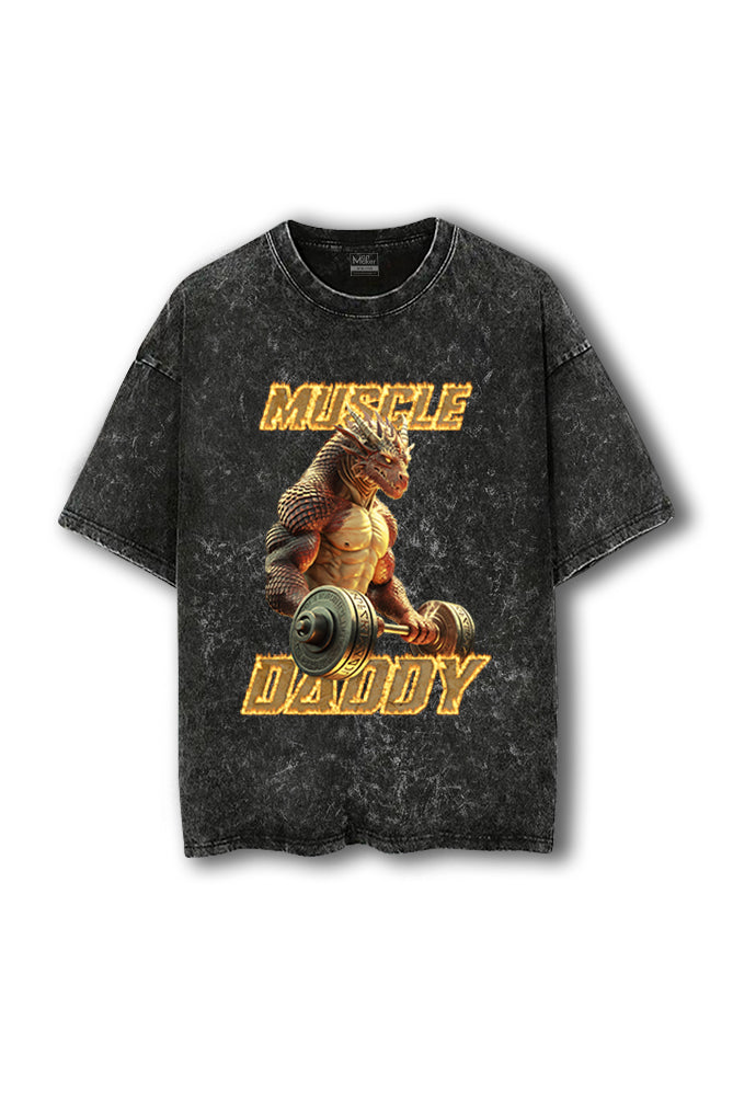 Manmaker Muscle Daddy Dragon Acid Wash Oversized Gym T-shirt | Gymwear