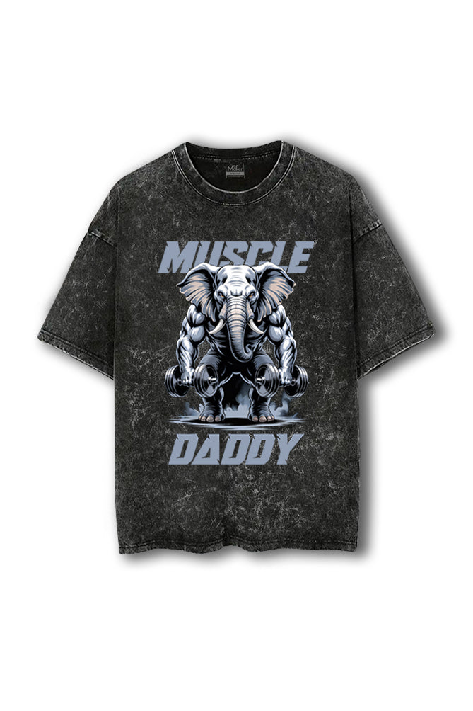 Manmaker Muscle Daddy Elephant Acid Wash Oversized Gym T-shirt 