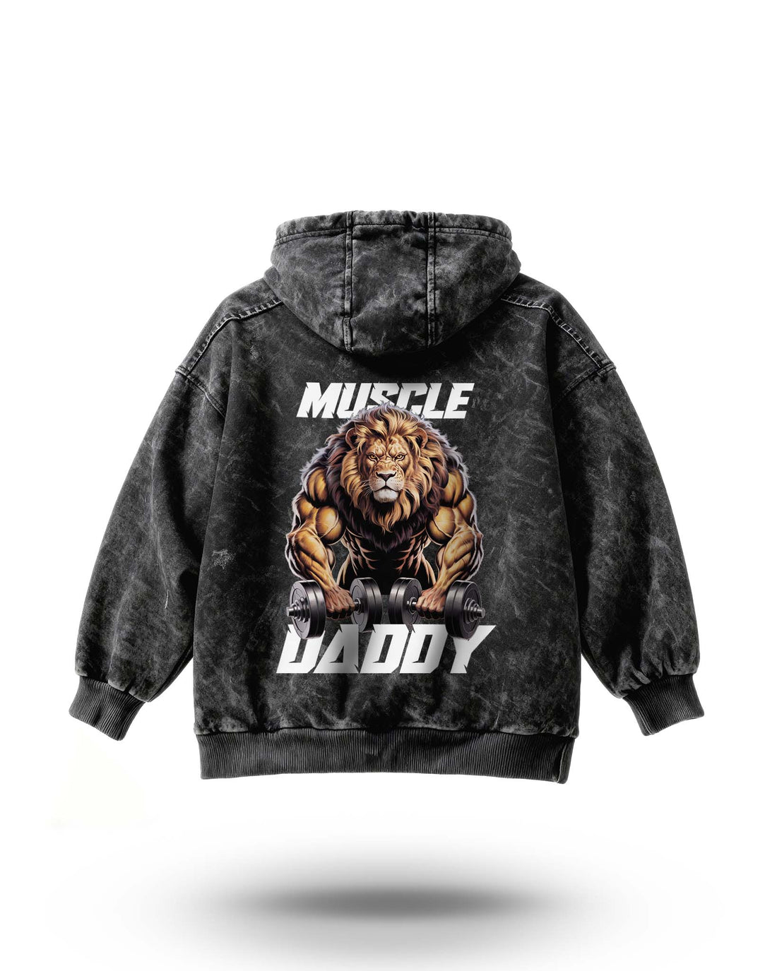 Manmaker Muscle Daddy Lion Acid Wash Gym Hoodie | Gym Wear for Men