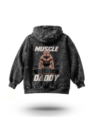 Manmaker Muscle Daddy Pitbull Acid Wash Gym Hoodie | Gym Wear for Men