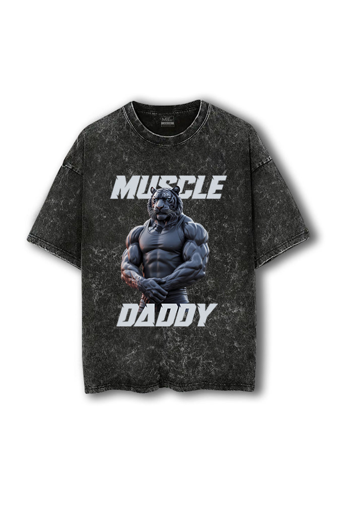 Manmaker Muscle Daddy Tiger Acid Wash Oversized Gym T-shirt | Gym Wear