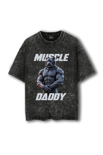 Manmaker Muscle Daddy Tiger Acid Wash Oversized Gym T-shirt | Gym Wear