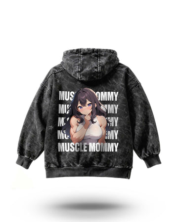 Manmaker Muscle Mommy Acid Wash Gym Hoodie | Gym Wear for Women