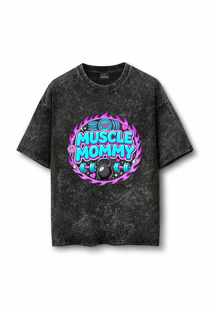 Manmaker Muscle Mommy Acid Wash Oversized Gym T-shirt | Female Gym Wear