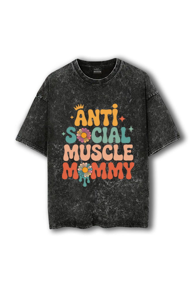 Manmaker Muscle Mommy Washed Oversized Gym T-shirt | Female Gym Wear