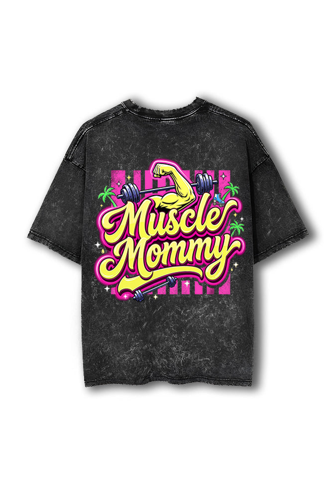 Manmaker Muscle Mommy Acid Wash Oversized Gym T-shirt | Female Gym Wear