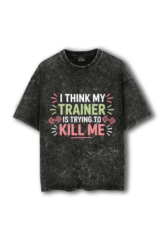 Manmaker My Trainer Acid Wash Oversized Gym T-shirt | Women Gym Wear