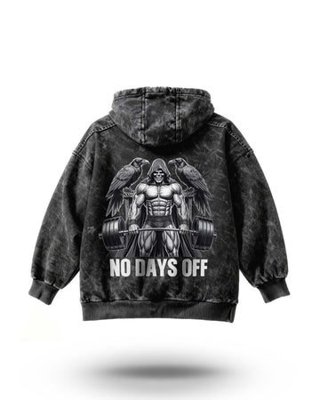 Manmaker No Days Off Acid Wash Gym Hoodie | Gym Wear for Men