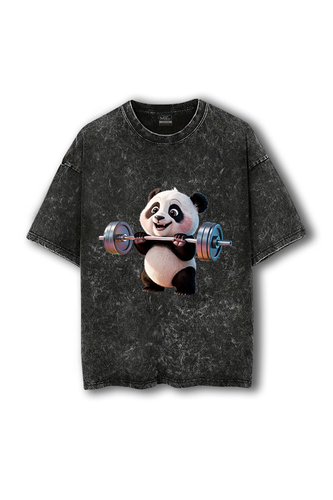 Manmaker Panda Acid Wash Oversized Gym T-shirt | Gym Wear for Women