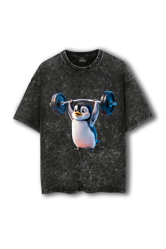 Manmaker Penguin Acid Wash Oversized Gym T-shirt | Gym Wear for Women