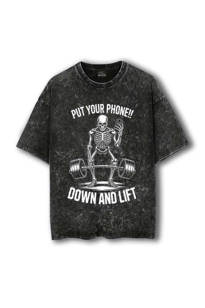 Manmaker Phone Acid Wash Oversized Gym T-shirt | Gym Wear for Men