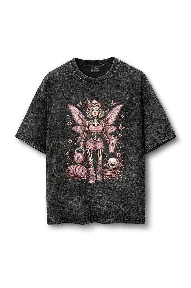 Manmaker Princess Acid Wash Oversized Gym T-shirt | Gym Wear for Women