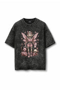 Manmaker Princess Acid Wash Oversized Gym T-shirt | Gym Wear for Women