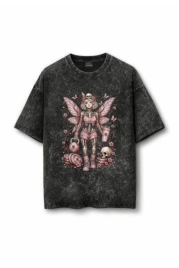 Manmaker Princess Acid Wash Oversized Gym T-shirt | Gym Wear for Women