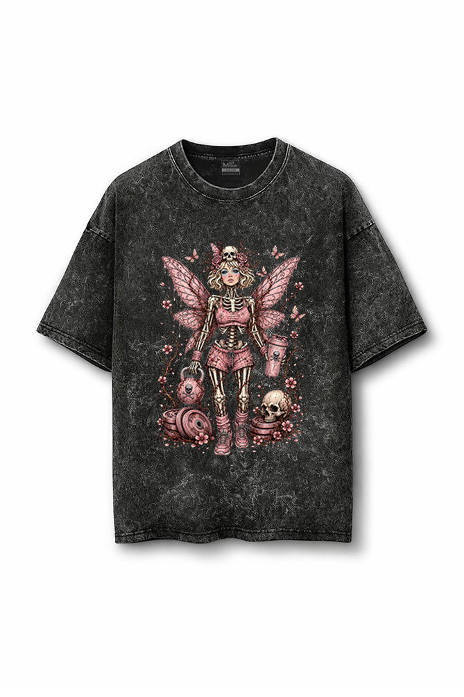 Manmaker Gym Princess Acid Wash Oversized T-shirt | Gym Wear for Women