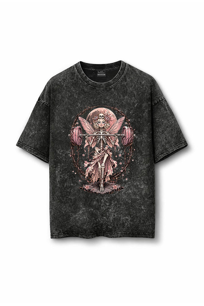 Manmaker Gym Princess Acid Wash Oversized Gym T-shirt | Female Gym Wear